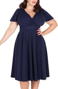 Plus Size Dresses for Curvy Women V Neck Midi Dress with Pockets