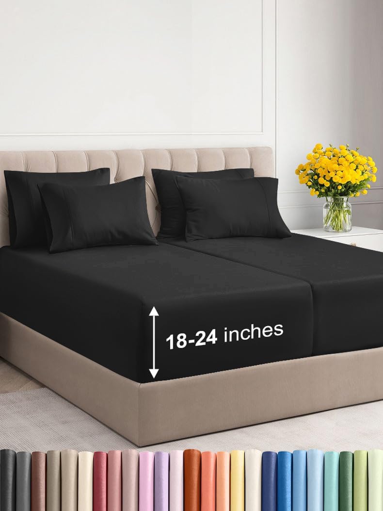 Extra Deep Split King Sheet Set - 7 Piece Breathable & Cooling