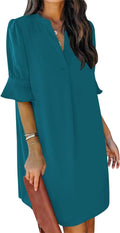 QACOHU Summer Dresses for Women V Neck Ruffle Short Sleeve Polyester