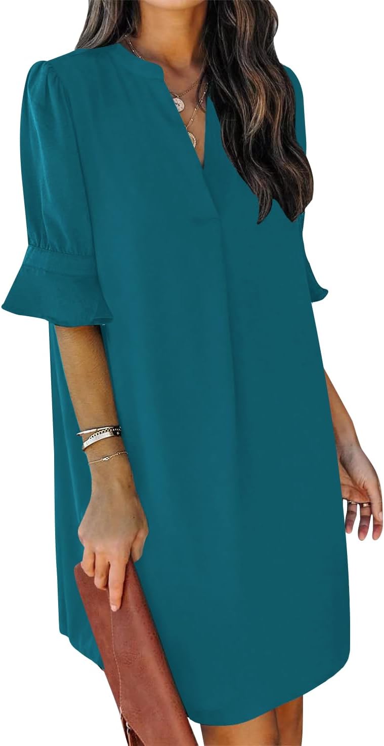 QACOHU Summer Dresses for Women V Neck Ruffle Casual Shift
