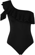 Hilor Women's One Piece Swimsuits with Asymmetric Ruffle Design