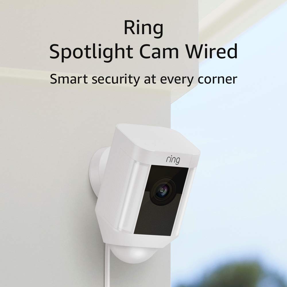 Ring Spotlight Cam Wired - HD Security with Spotlights & Alexa - White