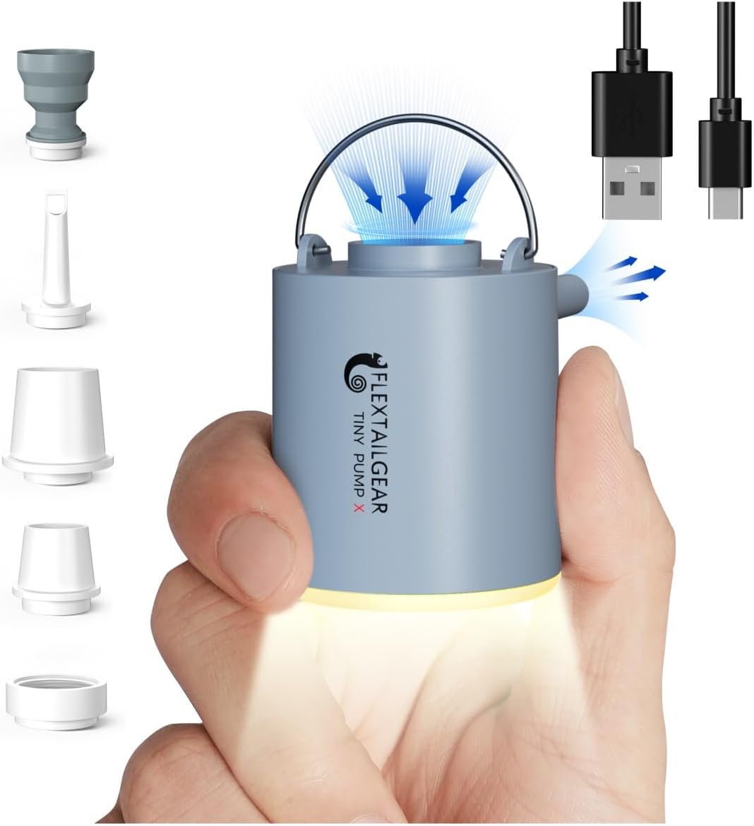 FLEXTAILGEAR Portable Air Pump+ Light: Ultra-Mini & USB Rechargeable