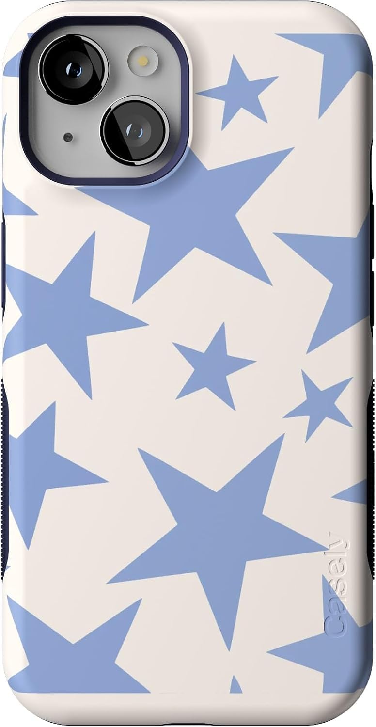 Bold Protective iPhone 14 Case with Blue & White Stars Design