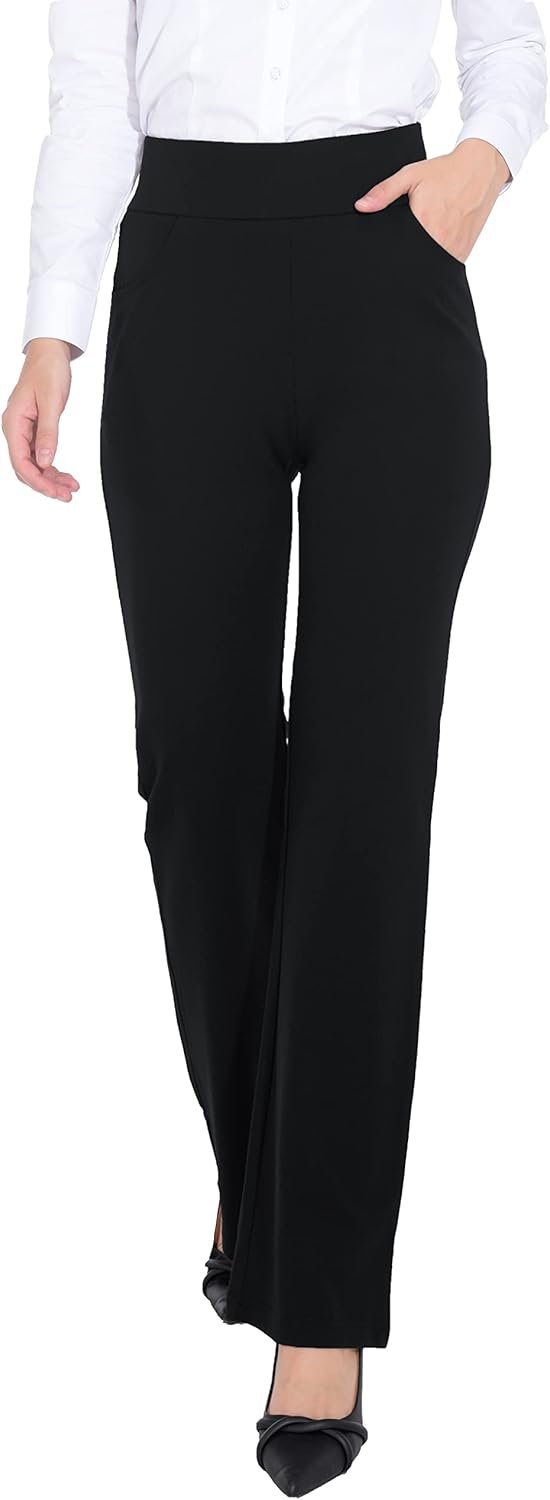 ZTN Women's High Waist Pull-On Dress Pants for Business Casual