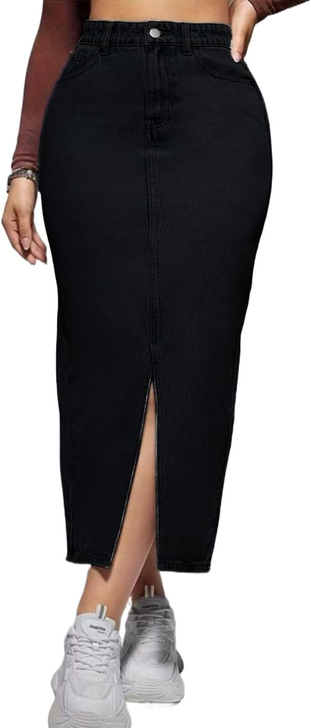 Women's Casual Slit Denim Midi Jean Skirt for Stylish Looks