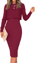 Ezbelle Women's Long Sleeve Sweater Dress Set - Slim Knit Midi