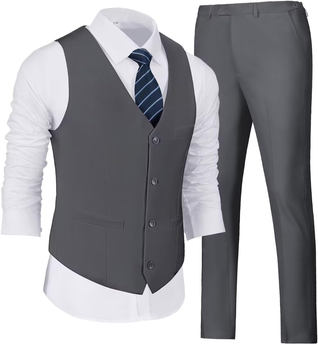 Wehilion Men's 2 Piece Vest Pants Set for Casual and Formal Wear