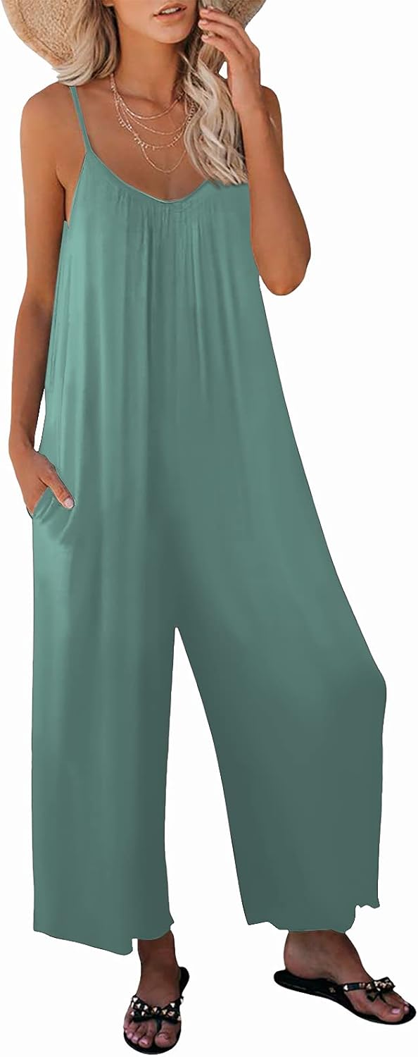 Womens Casual Sleeveless Strap Jumpsuit with Pockets for Style