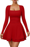 XXTAXN Women's Sexy Long Sleeve Square Neck Mini Dress