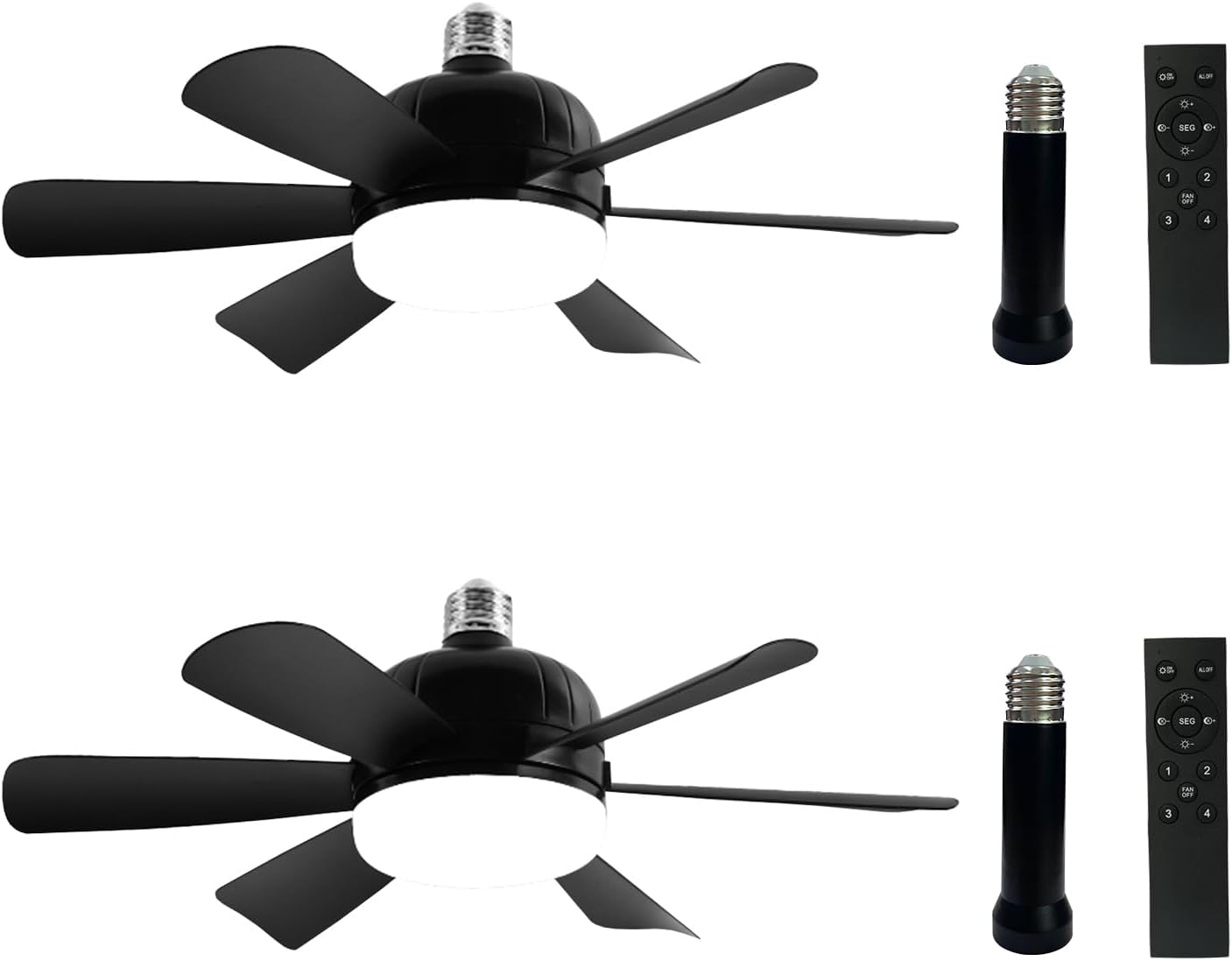 2Pack Socket Fan Light with Remote for Home and Garage Use