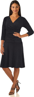 Women's Tummy Control Crossover Dress with 3/4 Sleeves by Rekucci