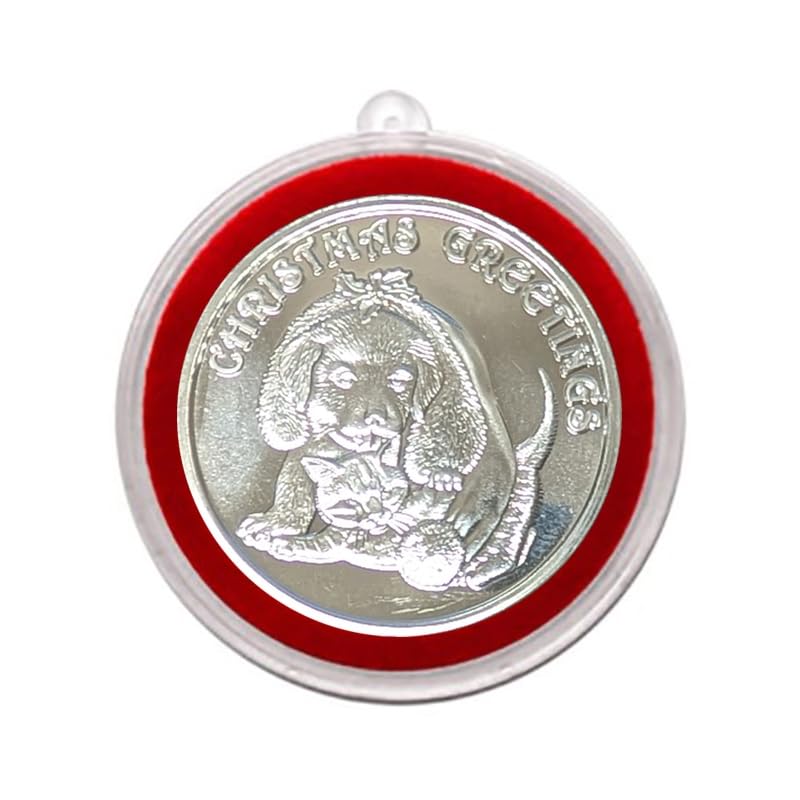 2025 Christmas Greetings Puppy and Kitten 1oz Fine Silver Round