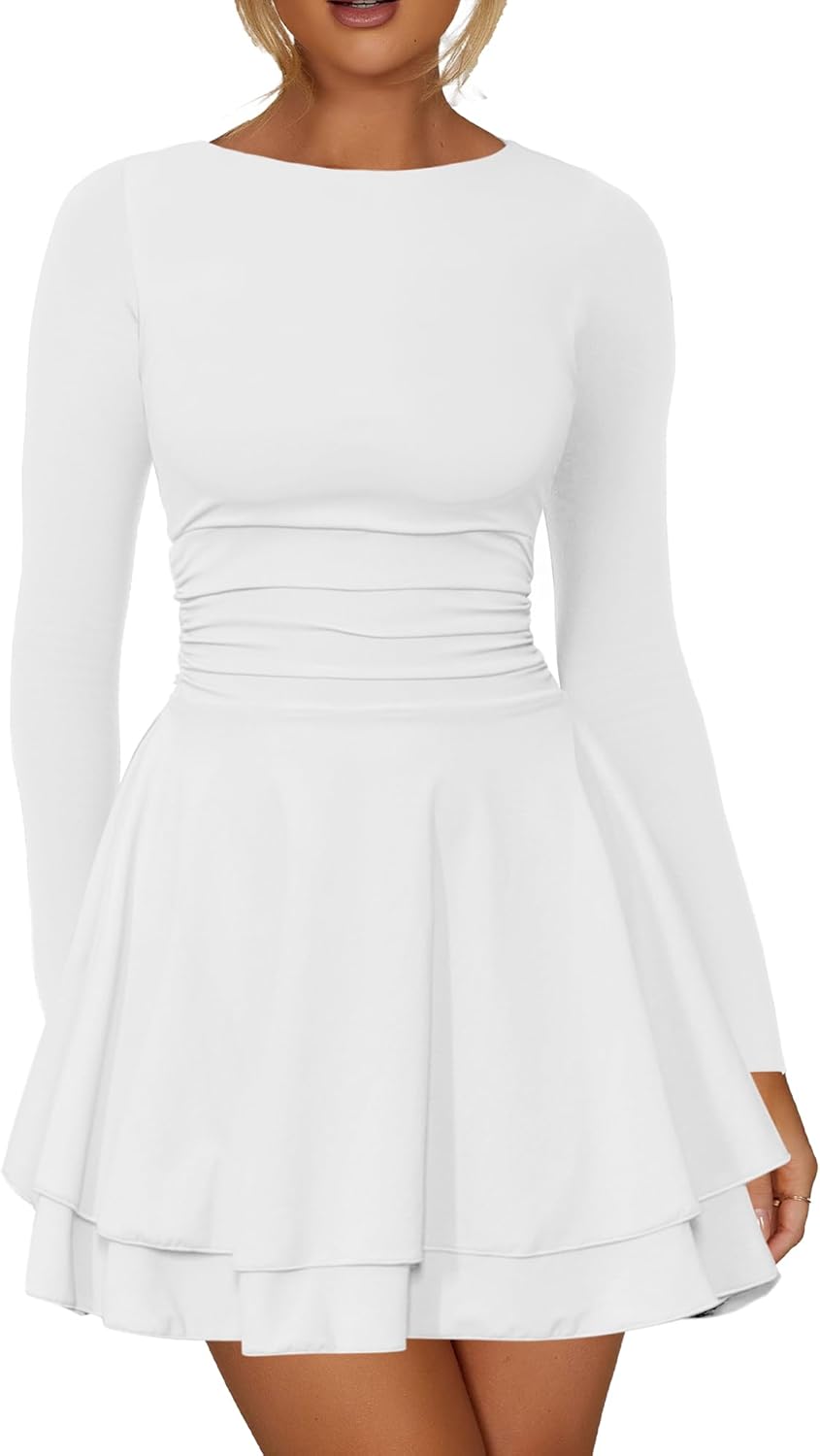 Kaximil Women's Crew Neck Long Sleeve Corset Mini Dress Review