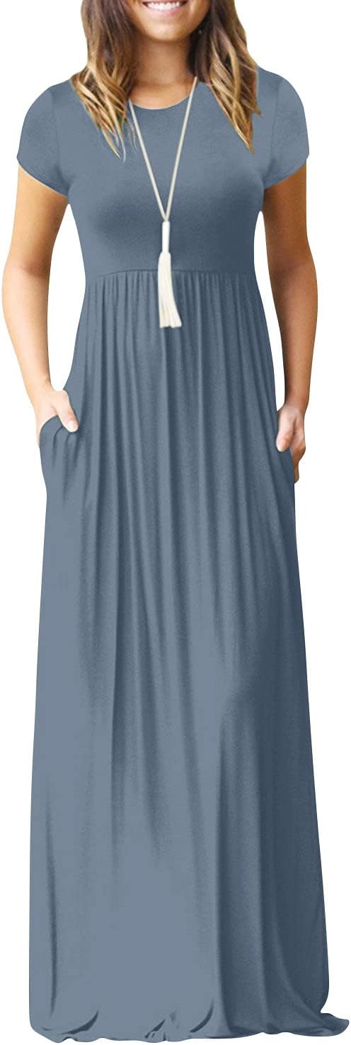 EUOVMY Women's Short Sleeve Maxi Dress with Pockets for Casual Wear