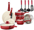 GreenLife 16 Piece Nonstick Cookware Set in Red - Soft Grip Ceramic
