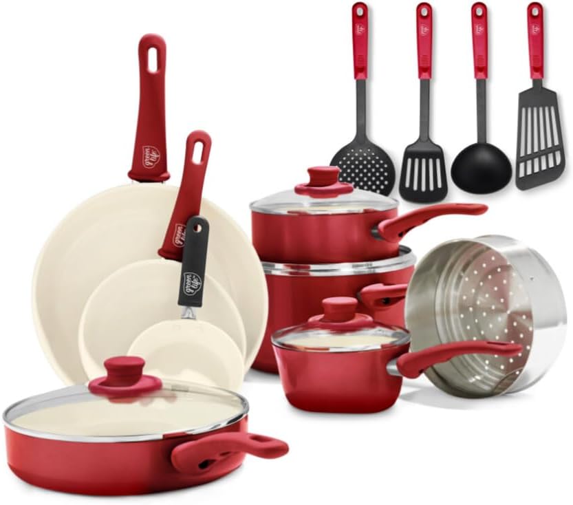 GreenLife 16 Piece Nonstick Cookware Set for Healthy Cooking
