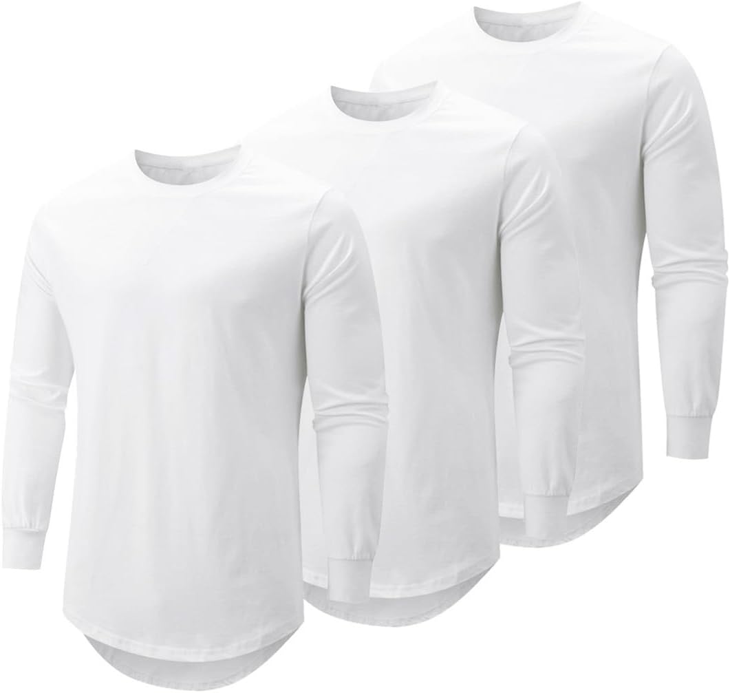 Stylish Longline Crewneck Hipster T-Shirts for Men - 3 Pack