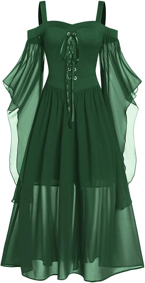 Gothic Punk Dress with Cold Shoulder and Butterfly Sleeves