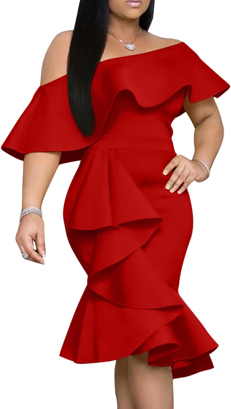Elegant Off The Shoulder Bodycon Midi Cocktail Dress for Women