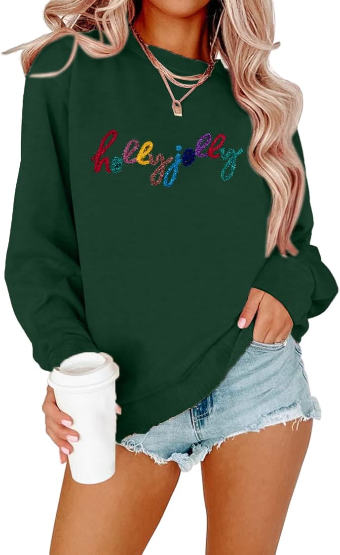 Christmas Sequins Sweatshirts Women Jolly Glitter Patch Top