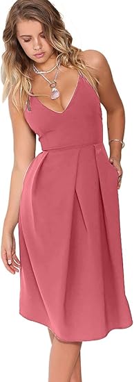 Eliacher Women's Deep V Neck Adjustable Spaghetti Straps Dress