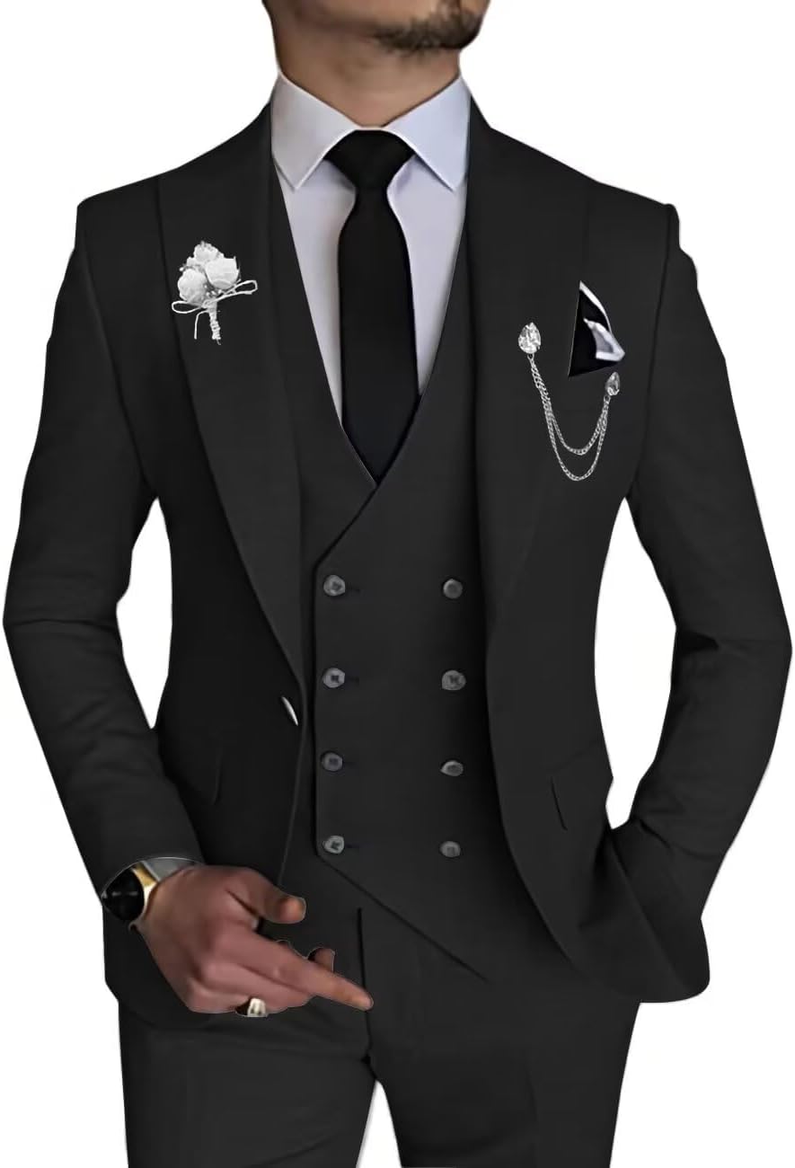 Wangyue Men's 3 Piece Slim Fit Suit for Formal Events and Parties