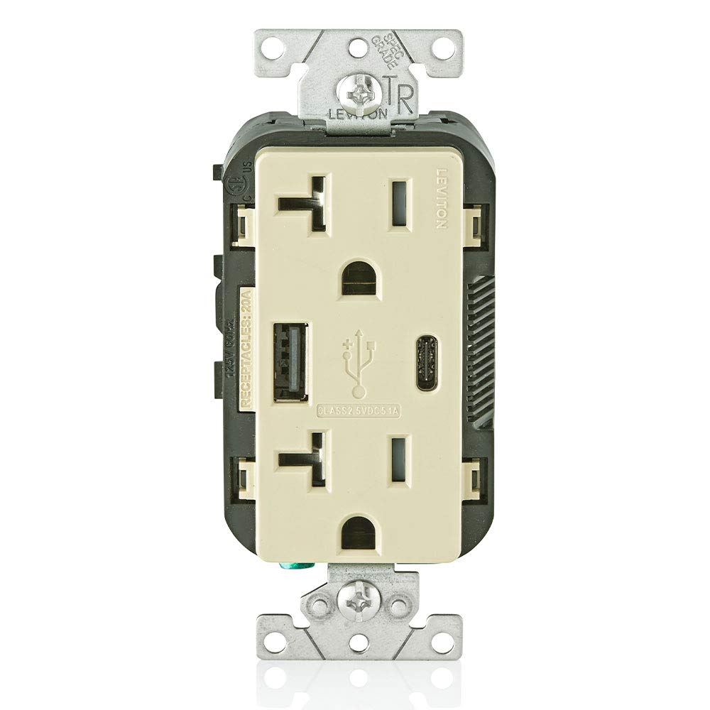 Leviton USB In-Wall Charger with 20A Outlet for Fast Charging