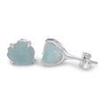 Natural Raw Aquamarine Stud Earrings - Genuine Rough March Birthstone