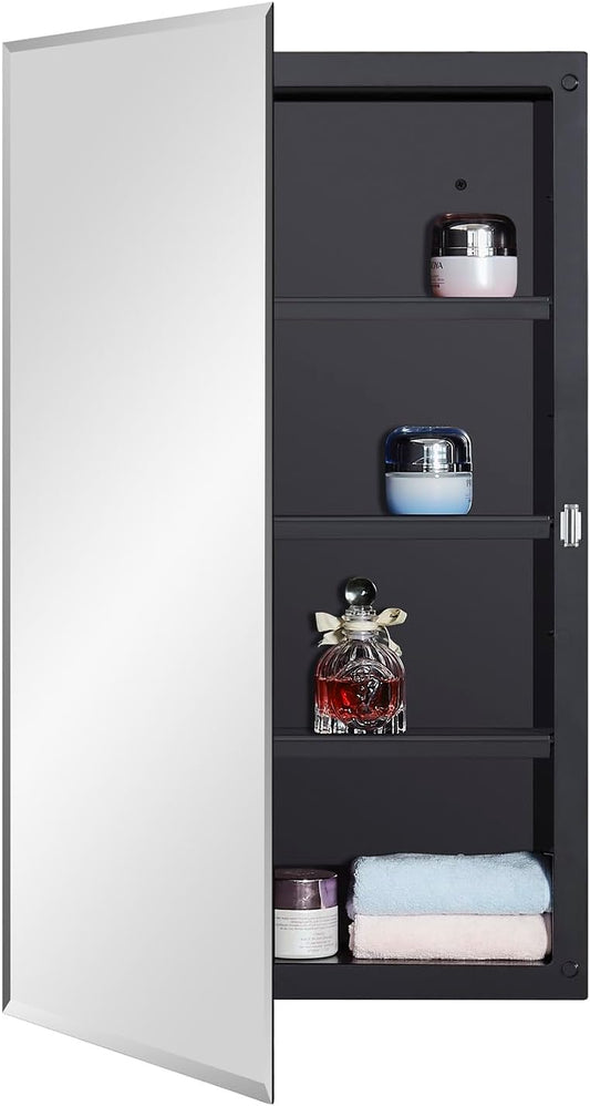 DYLLOR Black Plastic Medicine Mirror Cabinet for Stylish Storage