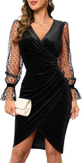 IHOT 2025 Women's V Neck Velvet Faux Wrap Bodycon Dress - Flattering