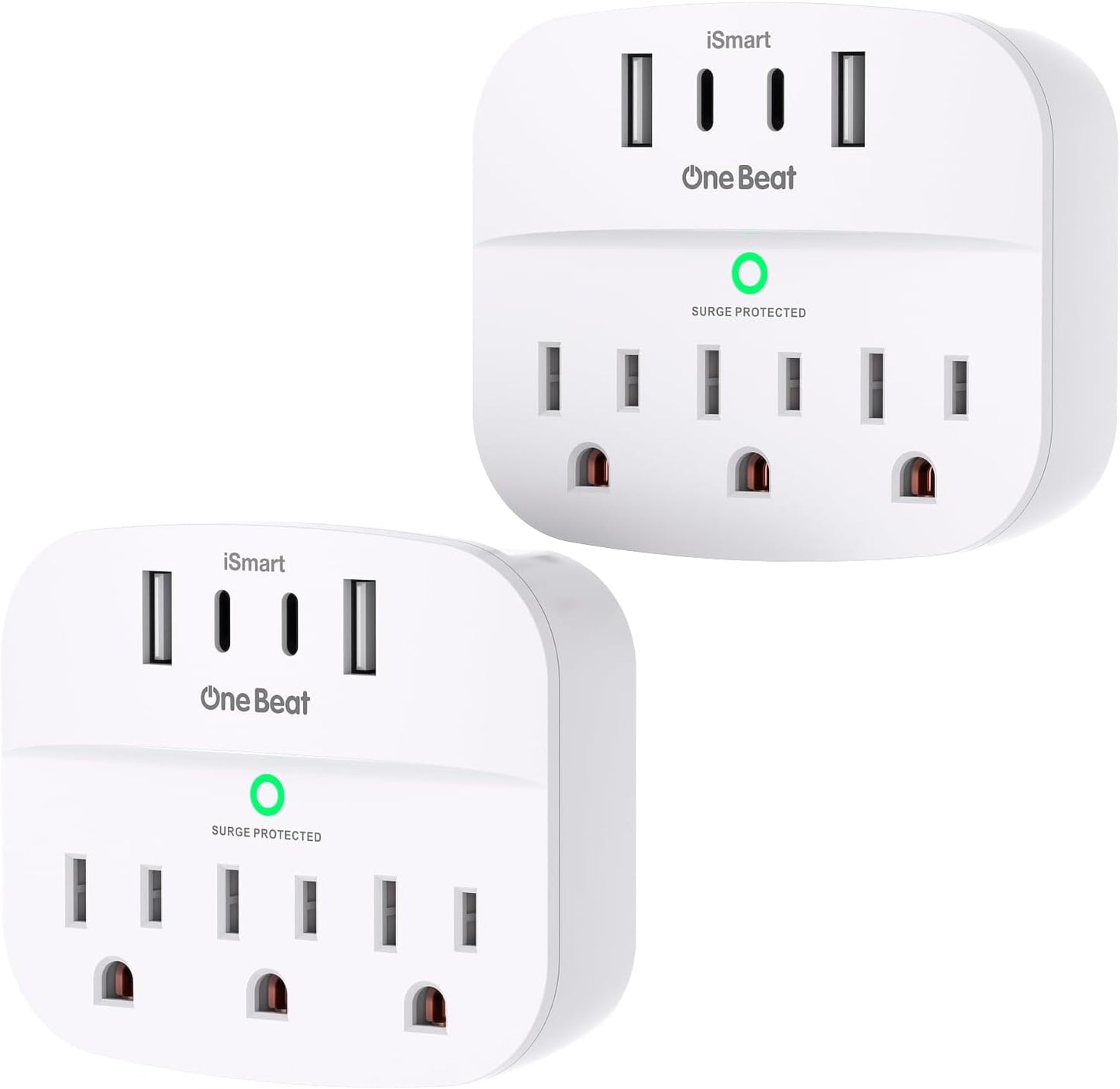 Compact Surge Protector & USB Charger - 2 Pack