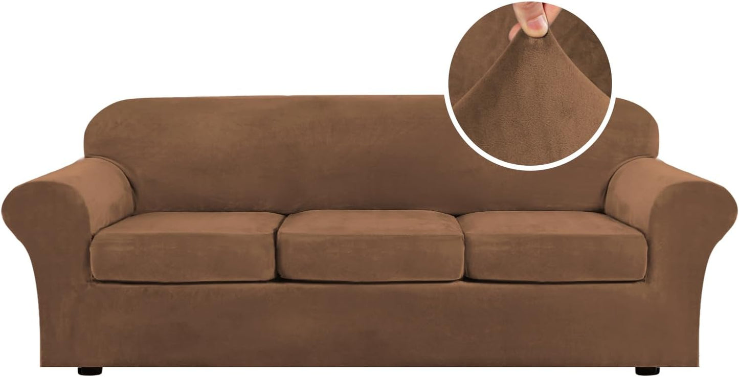 Luxurious Velvet 4 Piece High Stretch Sofa Slipcover for XL Couches