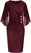Hanna Nikole Plus Size Chiffon Ruffle Cape Sleeve Pencil Dress