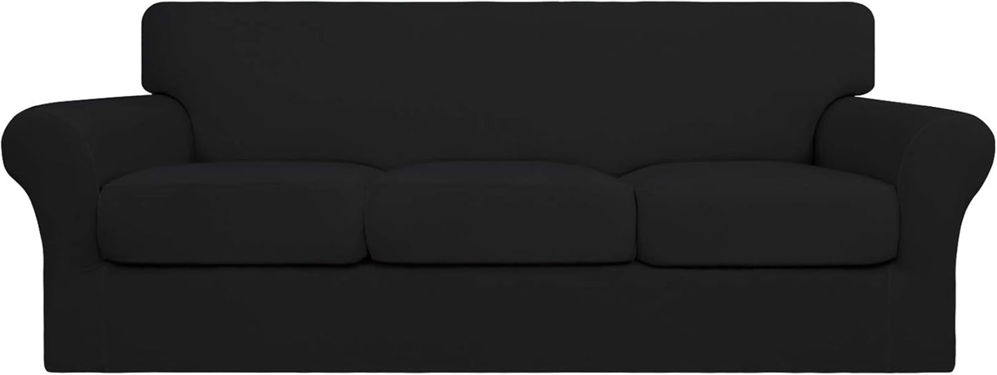 Easy-Going 4 Pieces Stretch Soft Couch Cover for Dogs - Black
