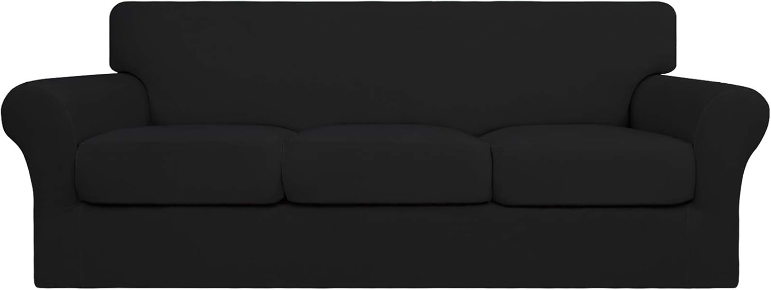 Easy-Going 4 Pieces Stretch Soft Couch Cover for Dogs - Black
