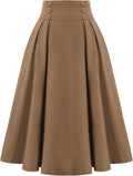 Vintage High Waist Pleated Midi A-Line Skirt - Comfortable Everyday 2