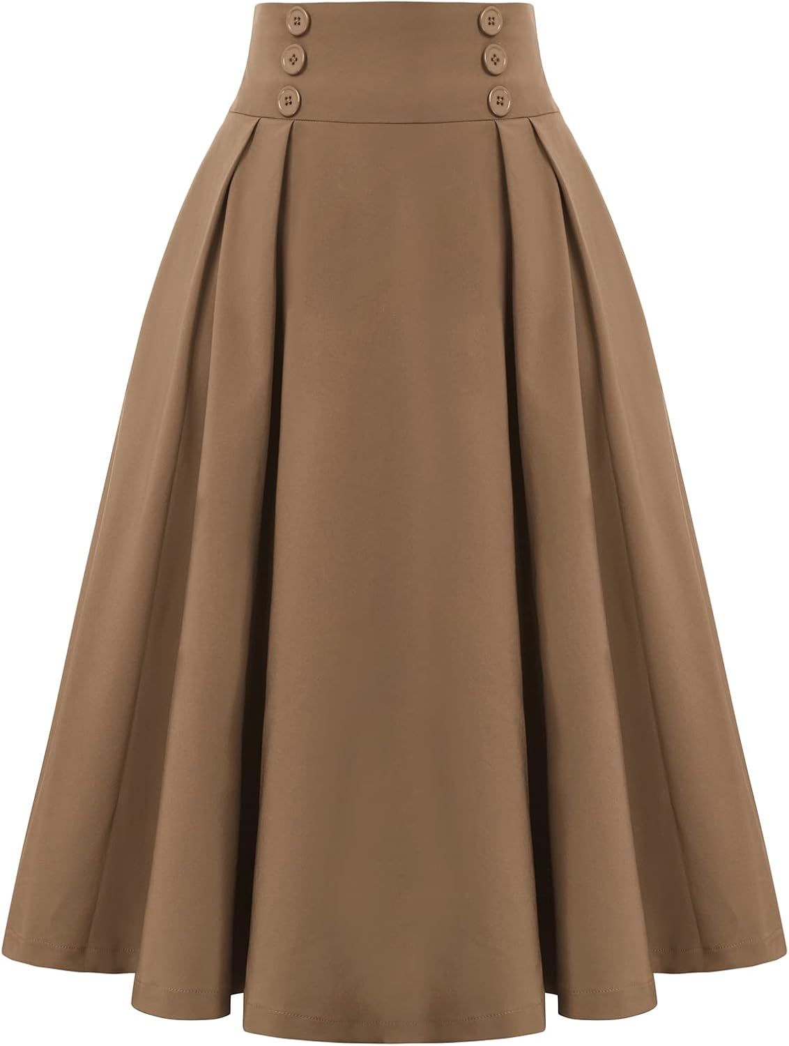 Belle Poque Women's Vintage High Waist Pleated Midi Skirt