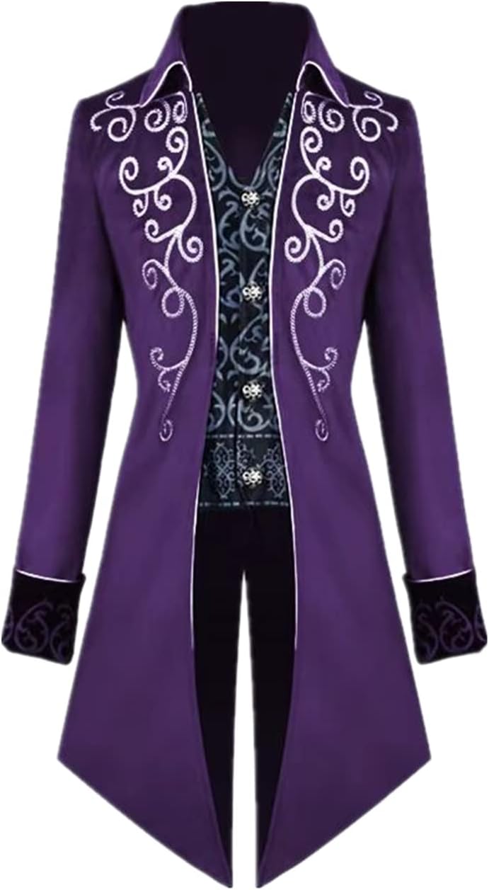 Crubelon Men's Steampunk Vintage Tailcoat Jacket for Halloween