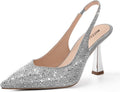 Kitten Heels Pointed Toe Slingback Pumps - Sparkly Bridal Style Shoes
