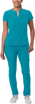 Adar Addition Go-Higher Scrub Set for Women - Notched V-Neck Skinny
