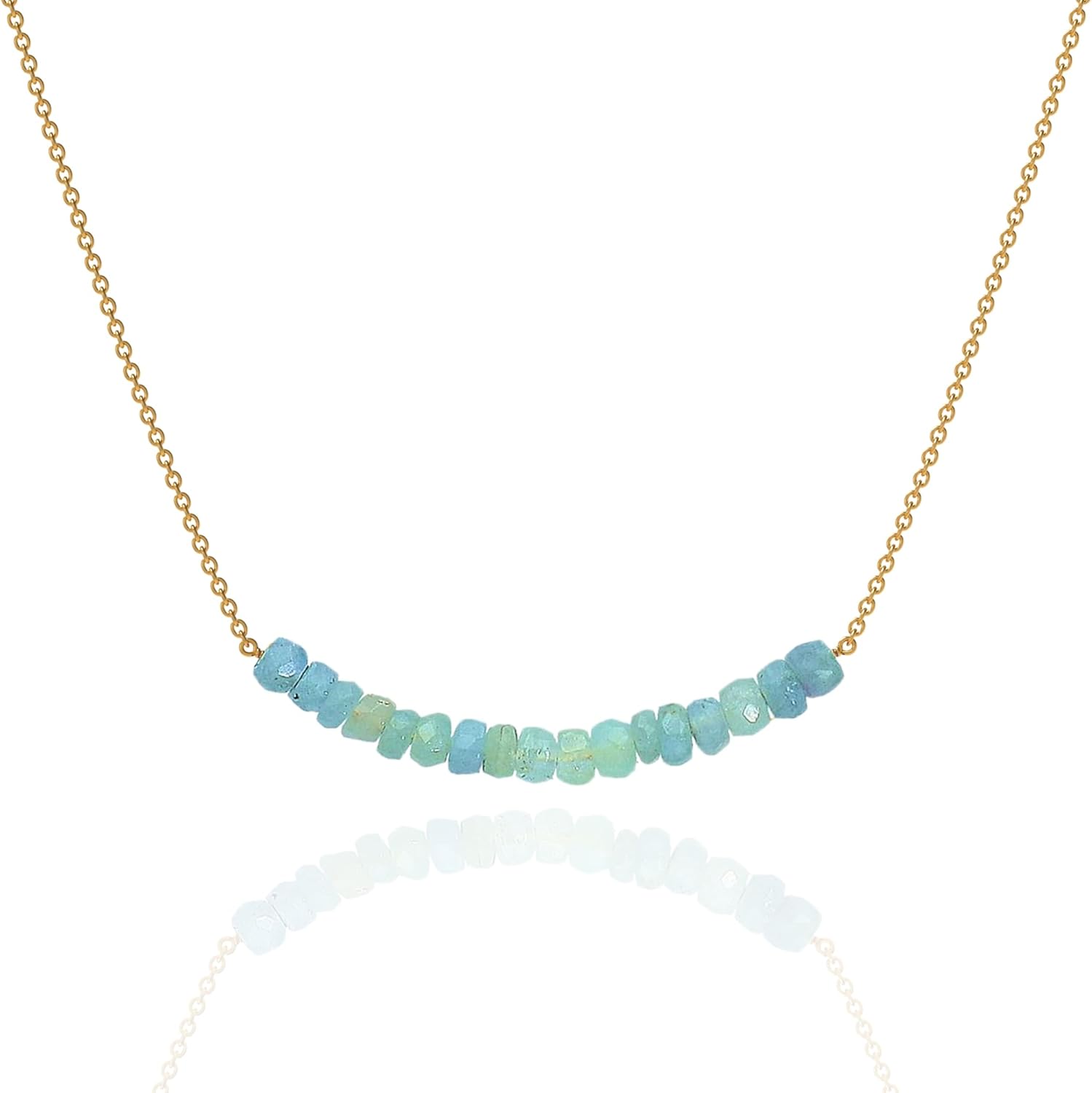 18K Gold Vermeil Beaded Aquamarine Bar Necklace for Women