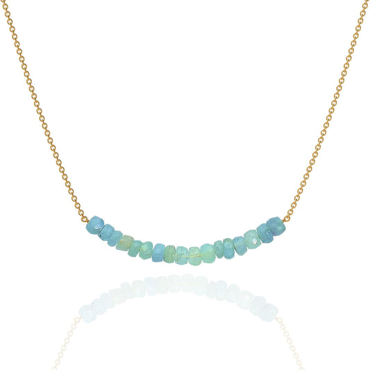 18K Gold Vermeil Beaded Aquamarine Bar Necklace for Women