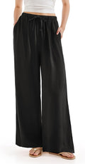 Women Wide Leg Linen Pants with Pocket High Waisted Lounge Palazzo 6