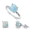 Raw Larimar Stone Stud Earrings and Dainty Ring Set - Gift Ready