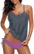 Dokotoo Womens 2023 Fashion Stripes Print Double Up Tankini Sets