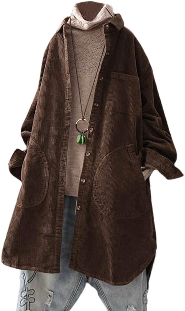 Minibee Women's Corduroy Shirt Coat with Pockets for Fall