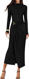 ZESICA Women's 2025 Fall Long Sleeve Bodycon Midi Dress - Chic Mock in