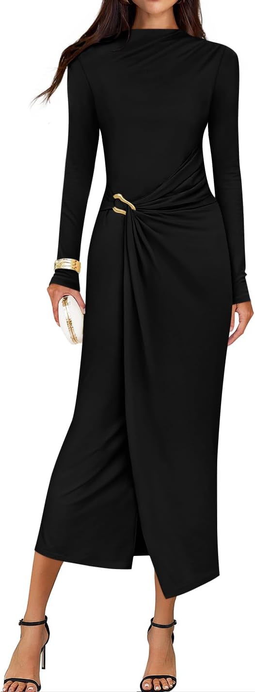 Stylish Women's Fall Long Sleeve Bodycon Midi Dress for Parties