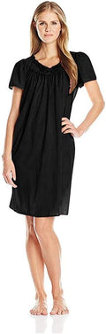 Short Tricot Nightgown for Women - Embroidered Neckline Comfort